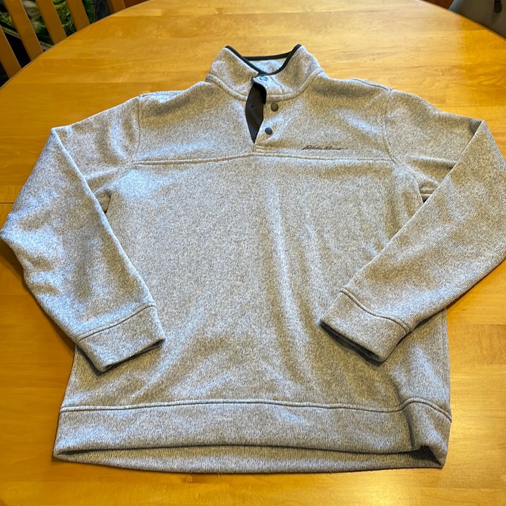 Eddie Bauer Grey Snap Collar Pullover Sweater Medium Excellent Condition
